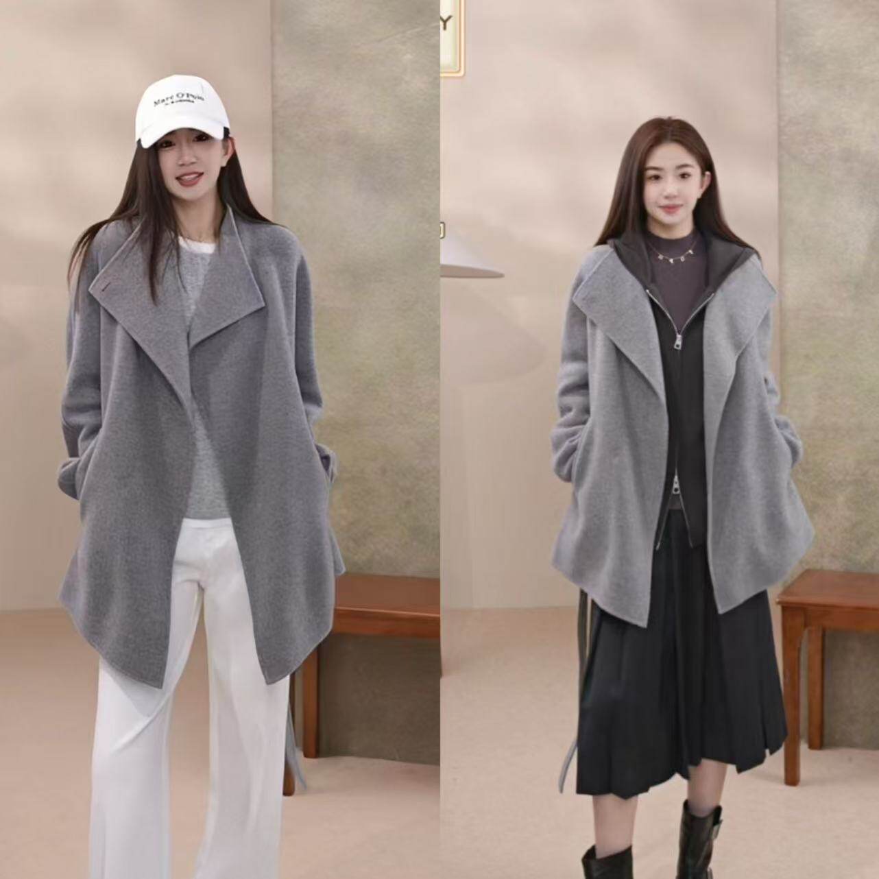 MOP25冬新款收腰真丝羊毛大衣女