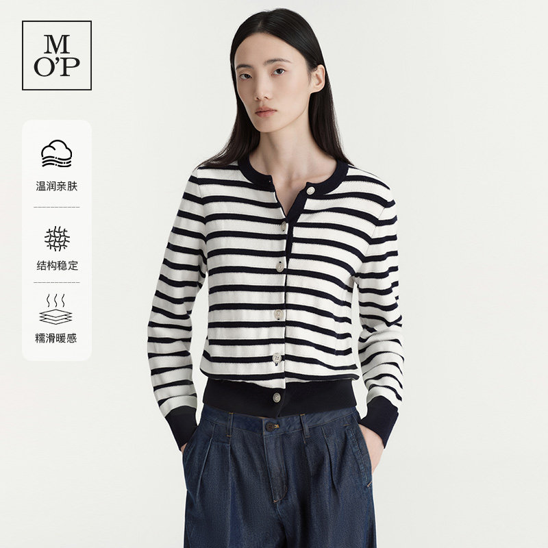 MOP气质条纹针织开衫女