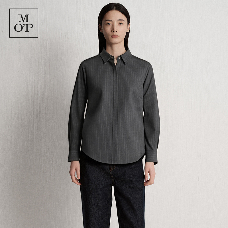 【汤圆TOYO】MOP2025冬季新款轻柔舒适纯棉条纹磨毛长袖衬衫女士