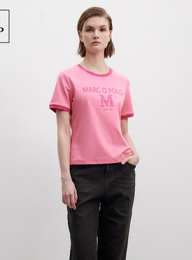 Marc O'Polo/MOP2025秋季新款品牌经典领圈撞色复古字母短袖T恤女