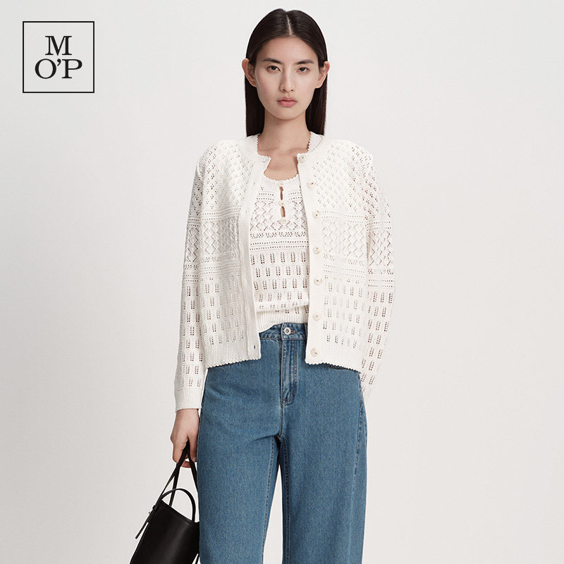 Marc O'Polo/MOP2026夏季新款亚麻混纺钩针镂空外套毛织开衫女装