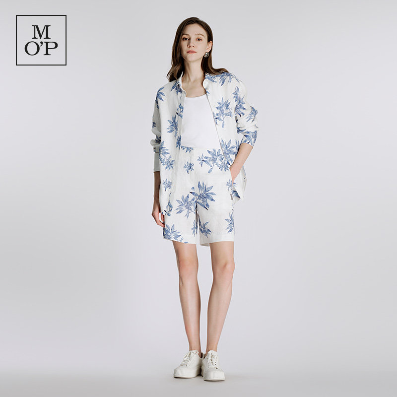 Marc O'Polo/MOP夏季新款好看廓形感亚麻舒适时尚印花长袖衬衫女