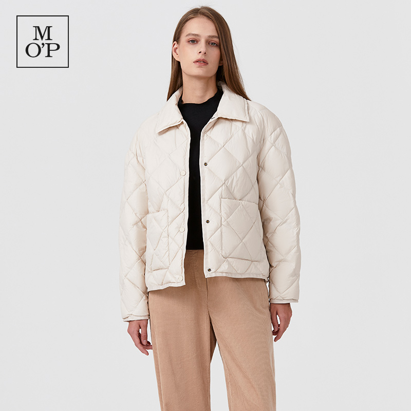 Marc O'Polo衬衫领双贴袋菱形格绗缝短款轻薄羽绒服