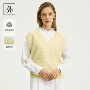 MOP春季 新款 气质V领镂空时尚 Marc 撞色针织衫 Polo 羊毛衫 背心女