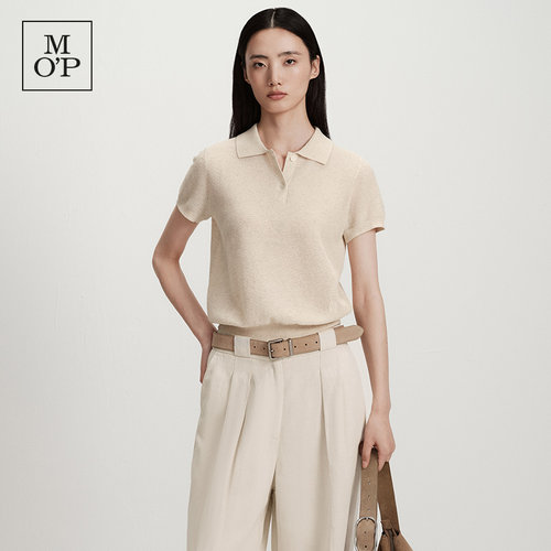 MOP亚麻混纺短袖毛织POLO衫女
