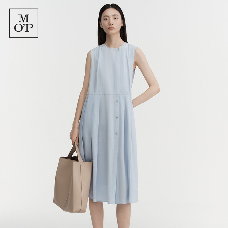 MOP新款轻熟优雅无袖连衣裙女