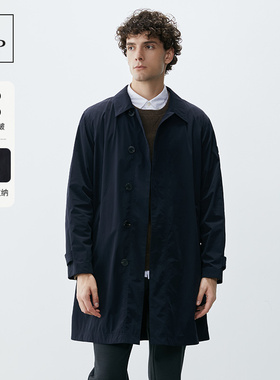 Marc O'Polo/MOP 春季新款简约黑色廓形宽松薄款外套长款风衣男士