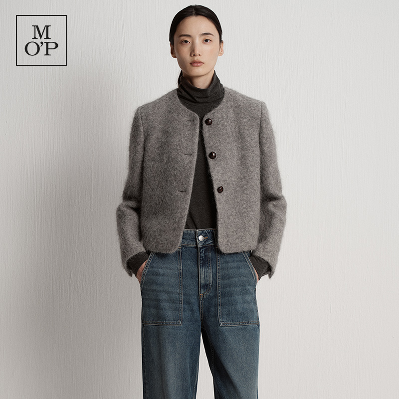 Marc O'Polo/MOP25冬季新款苏丽针织毛感双面尼圆领羊毛短外套女