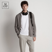 田嘉瑞同款 MOP 25冬新款 全棉连帽四空提花肌理拉链毛织开衫 男