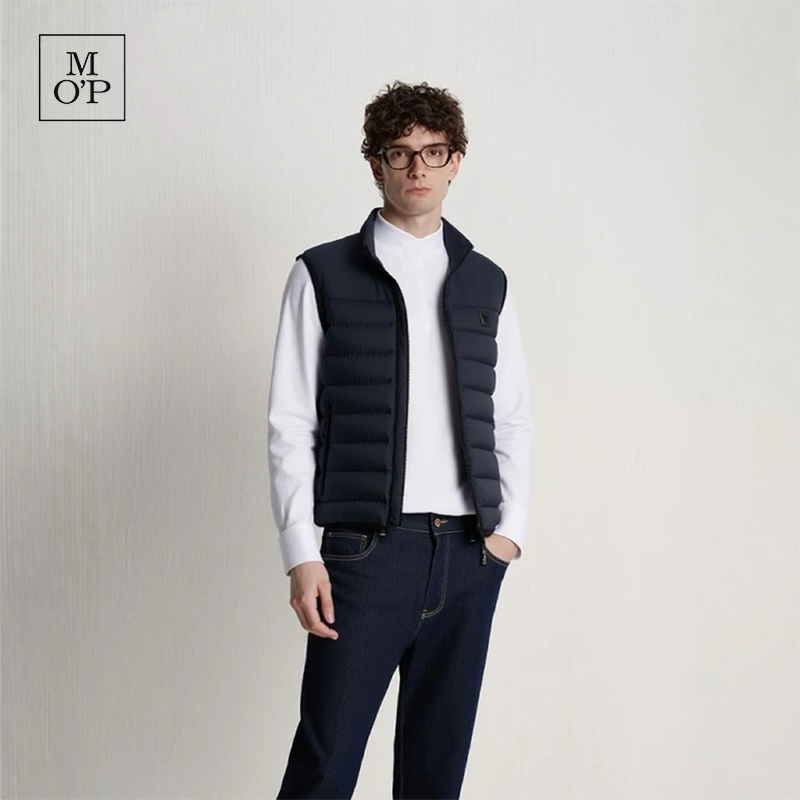 Marc O'Polo/MOP2025冬季新款简约保暖立领针梭拼轻薄羽绒马甲男