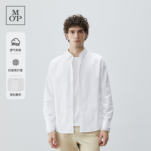 [明星同款]MOP春夏新款休闲经典纯棉翻领牛津纺简约长袖衬衫男