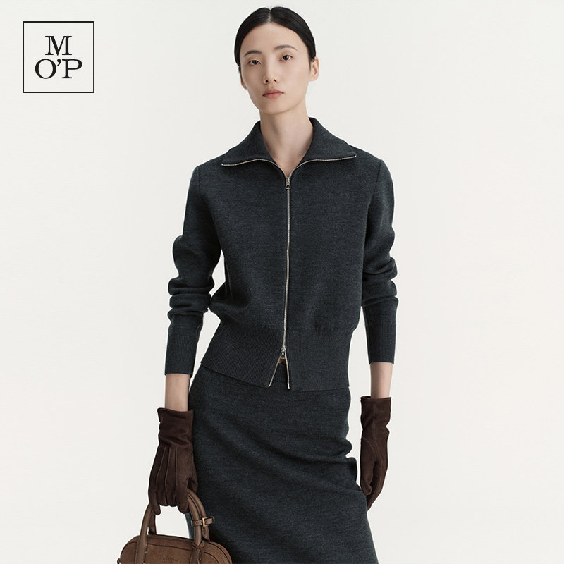 Marc O'Polo/MOP2026冬季新款绵羊毛混纺修身气质毛织开衫外套女