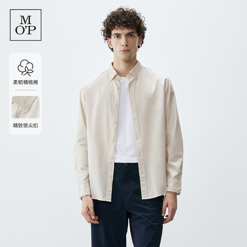 Marc O'Polo/MOP 春季新款气质纯棉翻领千鸟格宽松休闲长袖衬衫男