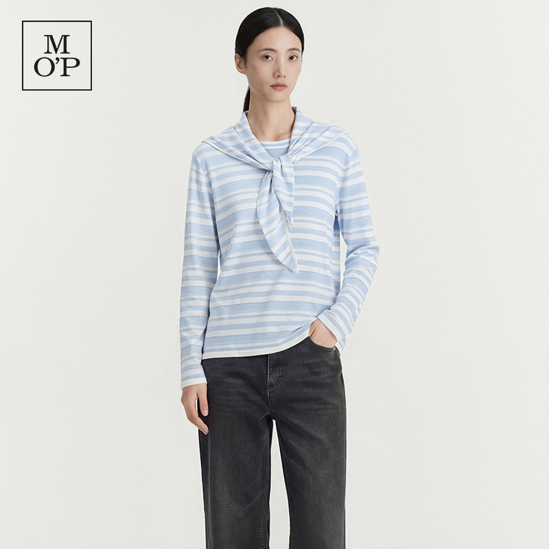 Marc O'Polo/MOP26冬新款100%绵羊毛条纹连帽针织衫女慵懒风毛衣