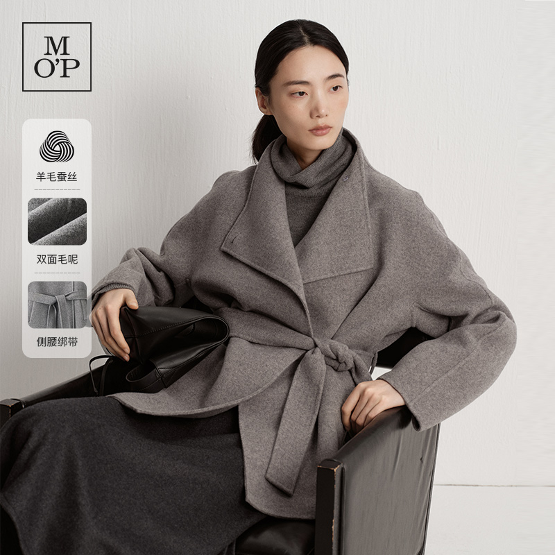 MOP25冬新款收腰真丝羊毛大衣女