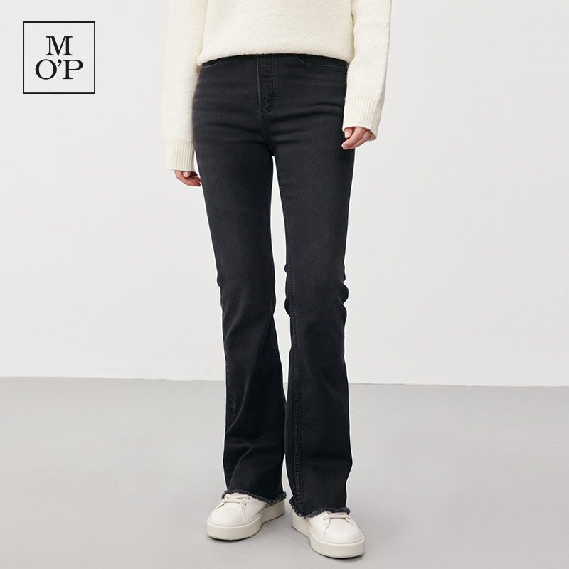 Marc O'Polo/MOP冬季新款时尚黑色微喇显瘦磨毛时尚女士牛仔长裤