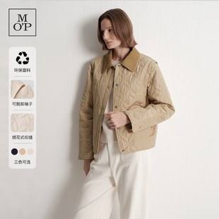 [可脱卸袖子 一衣多穿]MOP25冬季新款格纹巴恩风长袖棉服外套女士