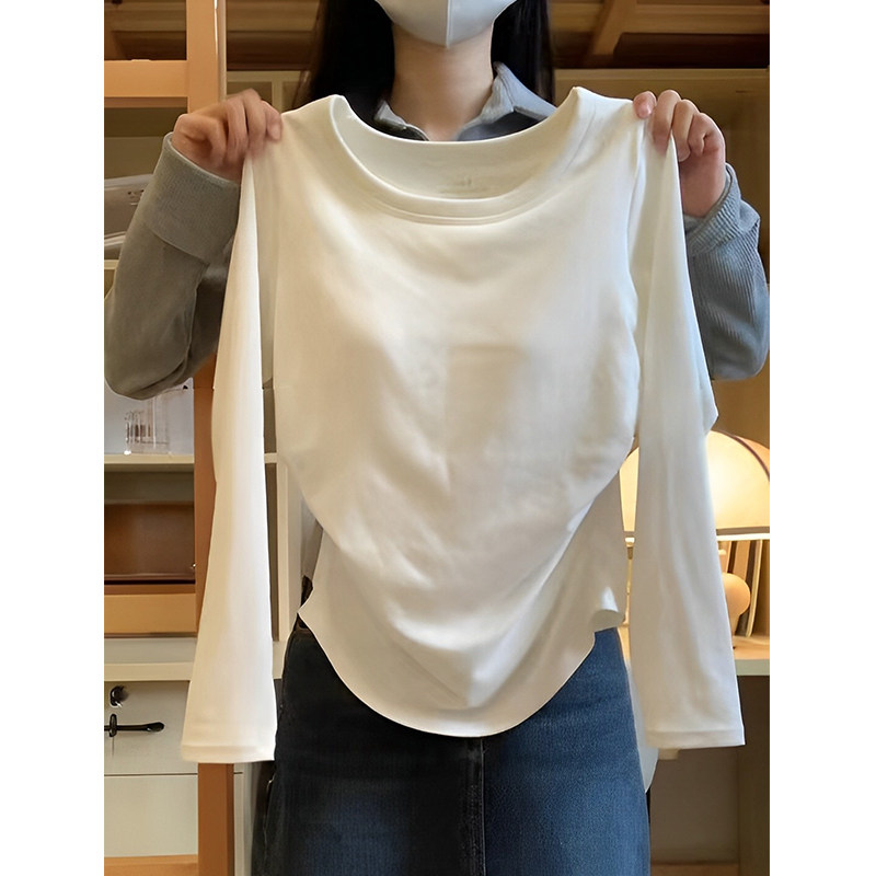 设计感褶皱短款德绒打底衫女