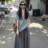 潮休闲百搭宽松显瘦半袖 港味chic正肩V领短袖 T恤女夏韩版 体恤上衣