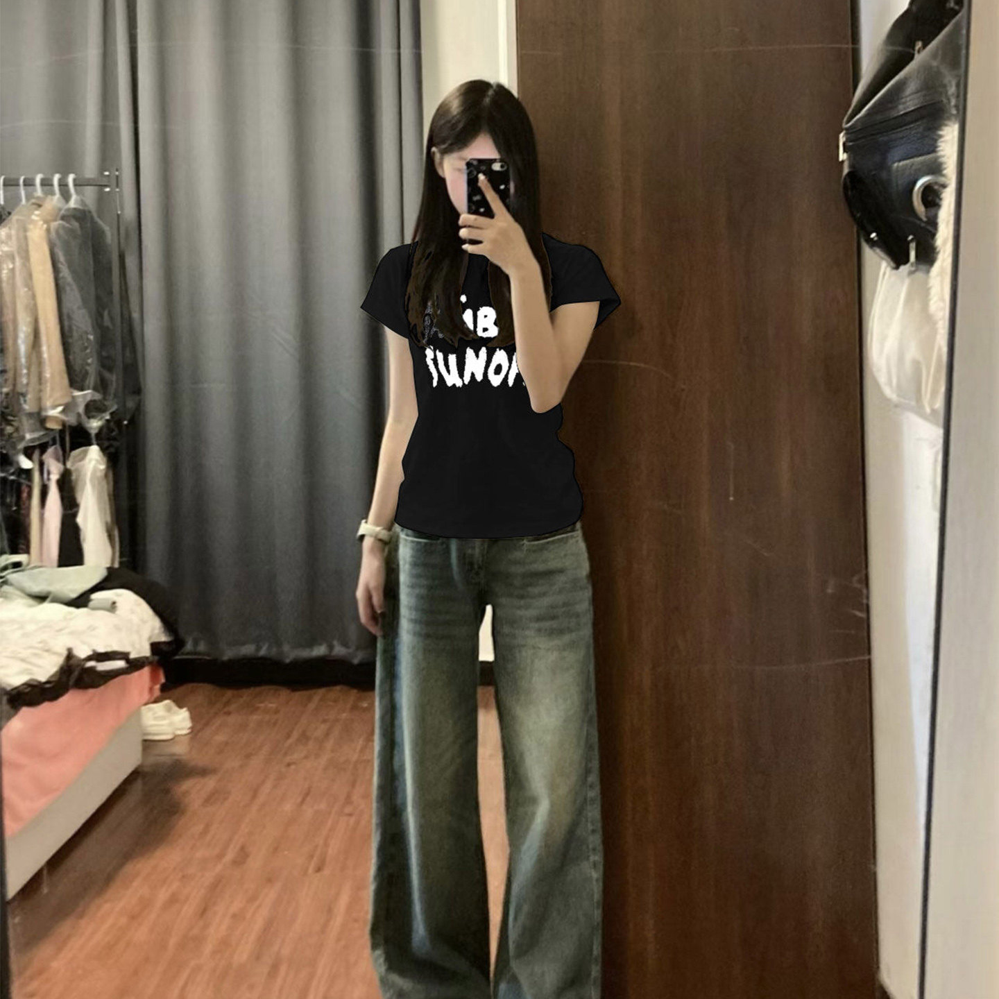 设计感小众正肩短袖T恤女夏美式辣妹短款修身显瘦百搭体恤上衣服