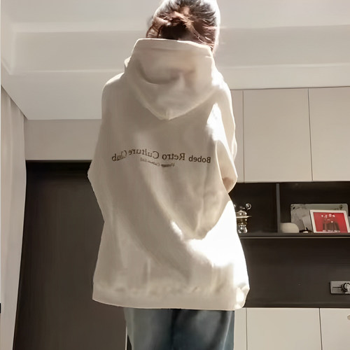 美式潮牌oversize连帽薄款卫衣女