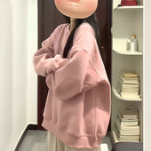 ins超火加绒加厚无帽卫衣女秋冬oversize纯色外套韩版 潮慵懒上衣