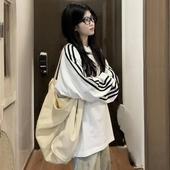 chic宽松慵懒上衣 T恤女春秋冬内搭打底衫 美式 复古潮牌三条杠长袖