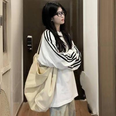 美式潮牌三条杠宽松长袖T恤女