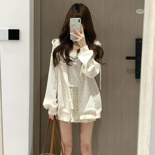 oversize慵懒连帽碎花卫衣女