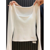 方领德绒打底衫 显瘦保暖上衣 T恤修身 女秋冬内搭加绒加厚短款 长袖