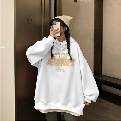 ins超火加绒加厚学生连帽卫衣女