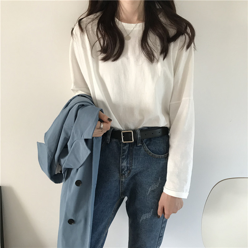 正肩纯棉长袖T恤女春秋内搭纯色打底衫外穿宽松显瘦慵懒上衣体恤,女装/女士精品,T恤,淘宝优惠券,粉丝福利购,淘宝优惠卷