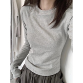 正肩圆领纯棉长袖 显瘦百搭上衣服 修身 T恤女春秋内搭基础款 打底衫