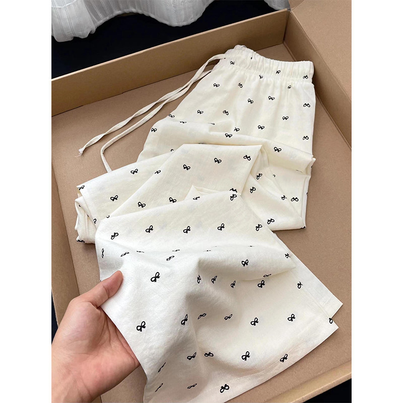 蝴蝶结高腰长裤女夏宽松显瘦百搭直筒阔脚拖地垂坠薄款休闲九分裤,女装/女士精品,休闲裤,淘宝优惠券,粉丝福利购,淘宝优惠卷