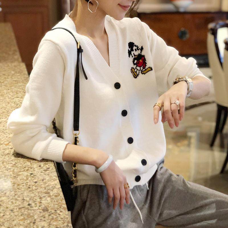 2020年新款春秋女装米奇很仙的女士毛衣宽松外穿针织衫女开衫外套