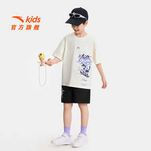 安踏儿童男女童针织运动套2026年夏季新款亲肤透气短袖短裤套装潮