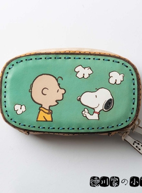 日本代购 snoopy 史努比 绿色 OJAGA DESIGN 牛皮 卡通汽车钥匙包