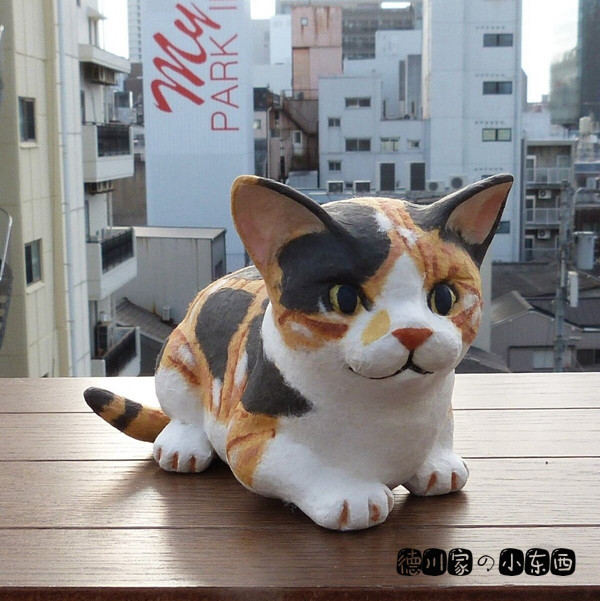日本代购 匠人手工 和纸陶制猫咪 趴窝三毛小猫 可爱民俗工艺摆件