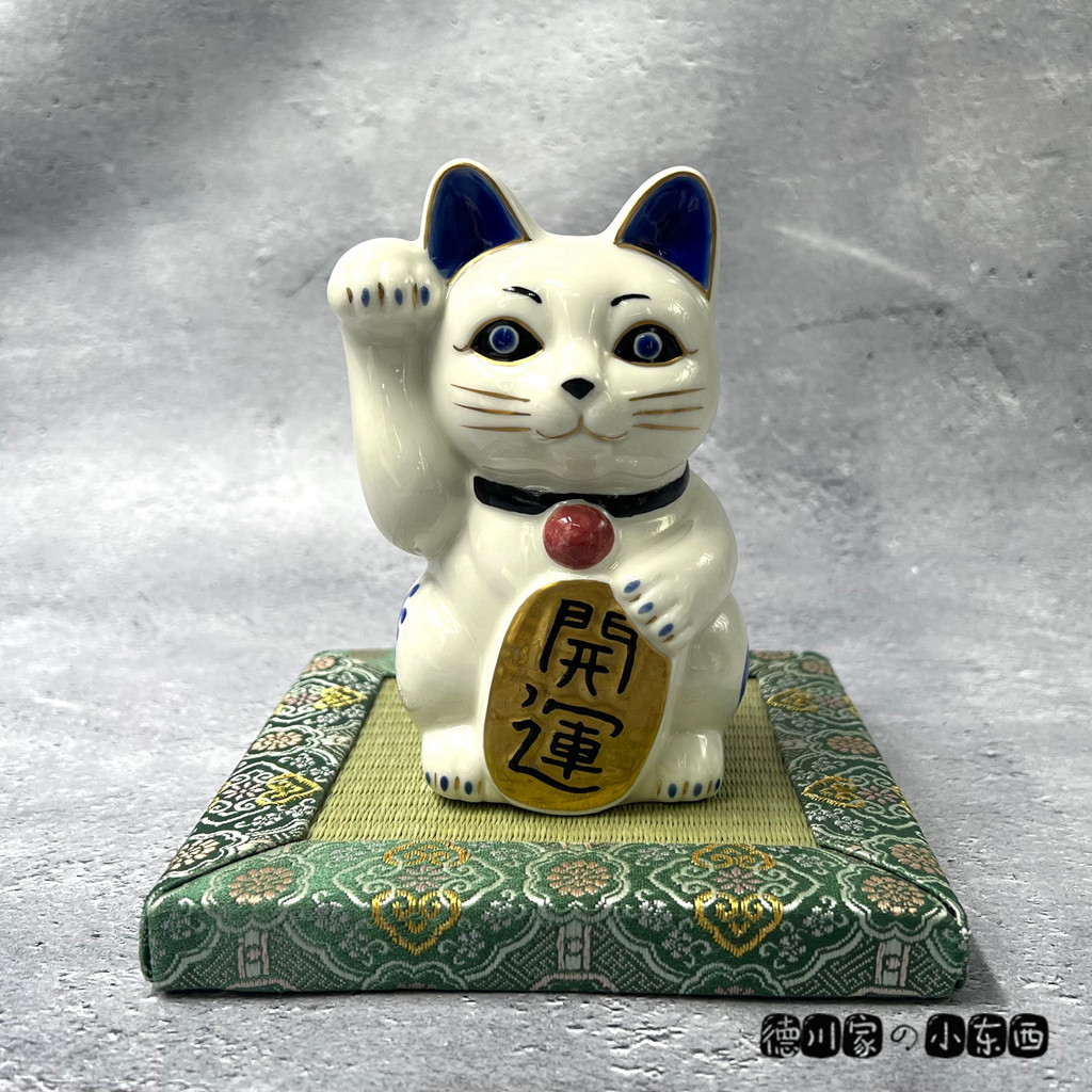 日本代购 匠人手工 京烧 彩绘招财猫 白色 双鲤鱼 好运 招福 摆件