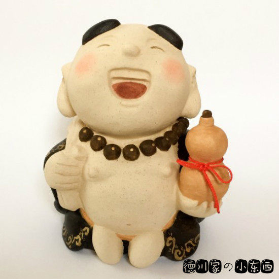 日本代购 传统和风 匠人手工 七福神 布袋和尚 招福 素陶摆件