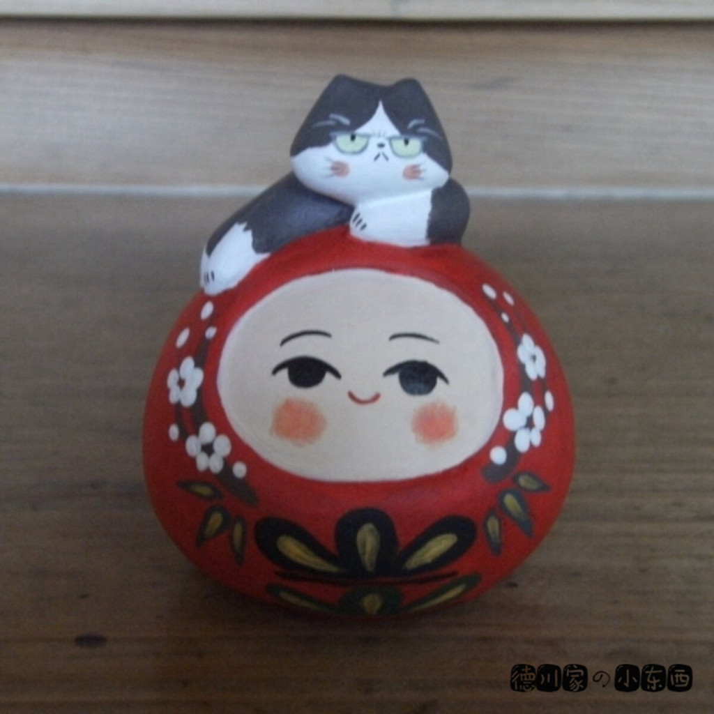 日本代购 匠人手工 趴达摩生气猫咪 可爱 呆萌 黏土 民俗和风摆件