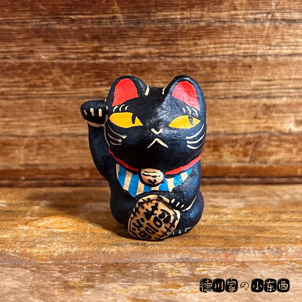 日本代购 匠人手工 侧目黑猫 招财猫 右手 和风 黏土 工艺 小摆件