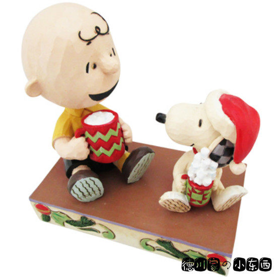 日本代购 snoopy 史努比与查理布朗 喝牛奶 可爱 卡通 树脂 摆件