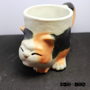 日本代购 匠人手工 猫咪水杯 三花猫 可爱 陶瓷 马克杯 小摆件