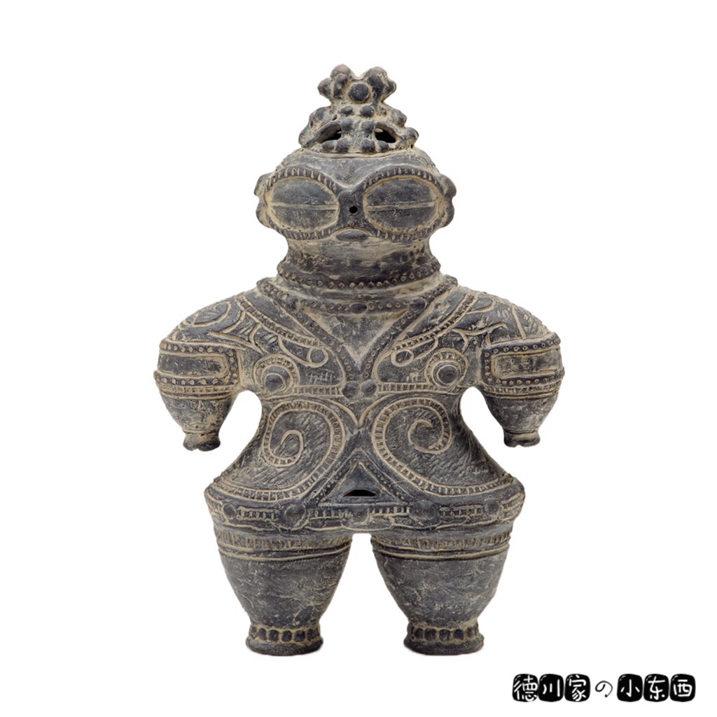 日本代购 匠人手工 绳文时代 遮光器合土偶 仿制品 27cm 民俗陶器