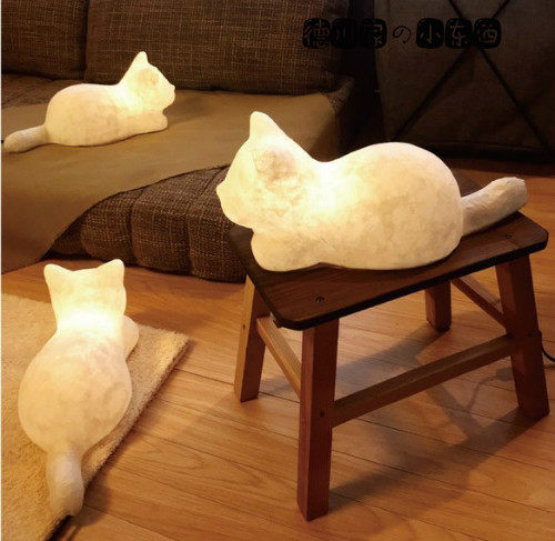 日本代购 和纸猫咪 趴窝 可爱温馨 玄关室内 装饰灯 led灯 小夜灯