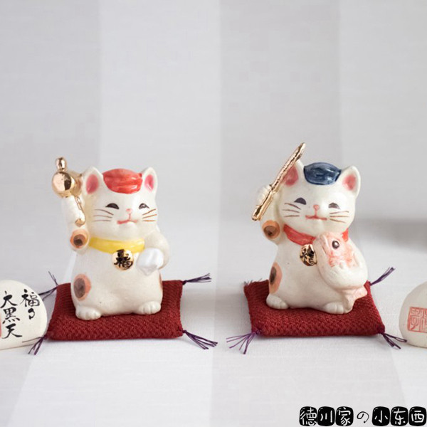 日本代购 匠人手工 七福神 惠比寿 大黑天 招财猫 可爱 陶瓷 摆件