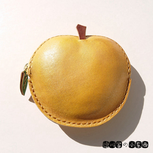 日本代购 匠人手工 金苹果 皮革 创意 零钱包 硬币包 和风 小手包
