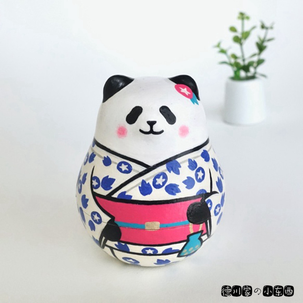 日本代购 匠人手工 和服浴衣熊猫 可爱 木质 娃娃 木偶 精美摆件