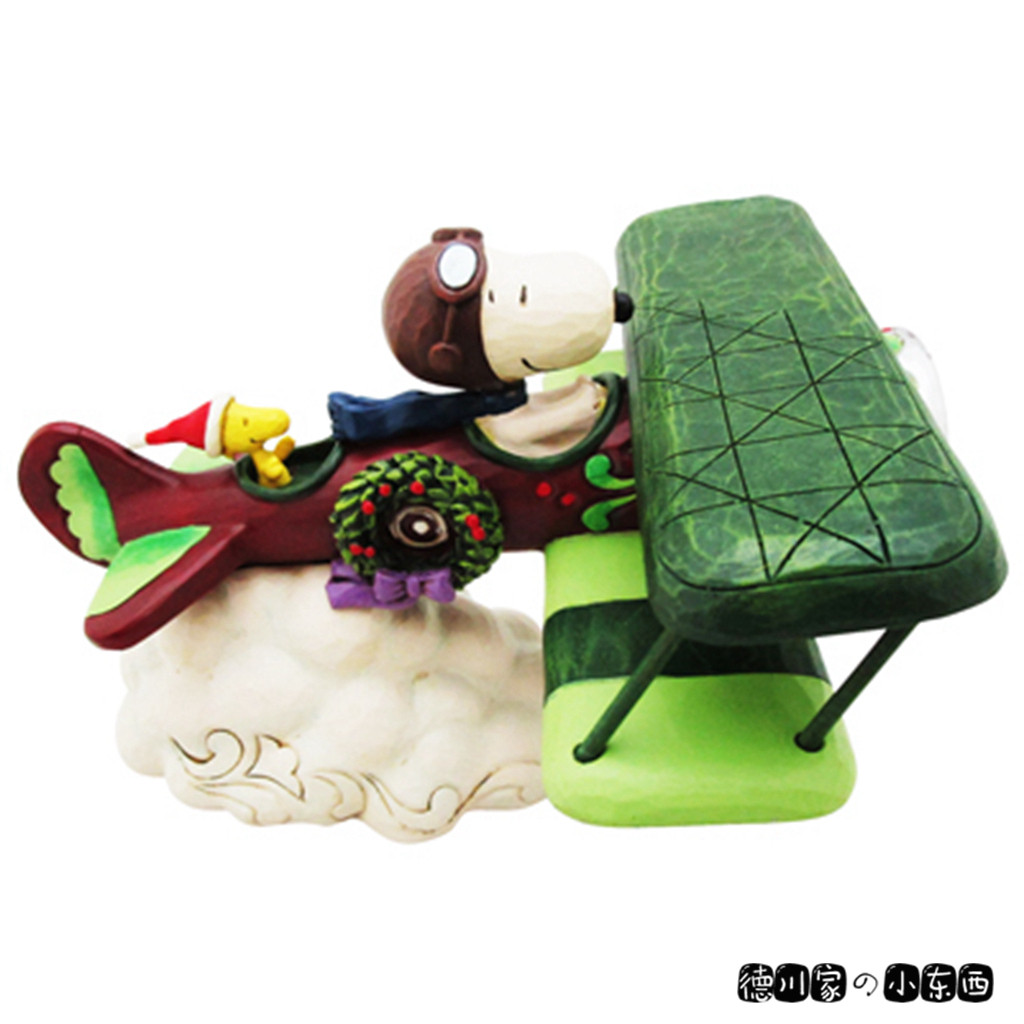 日本代购 snoopy 史努比 圣诞 双翼飞机 可爱 卡通 树脂 摆件